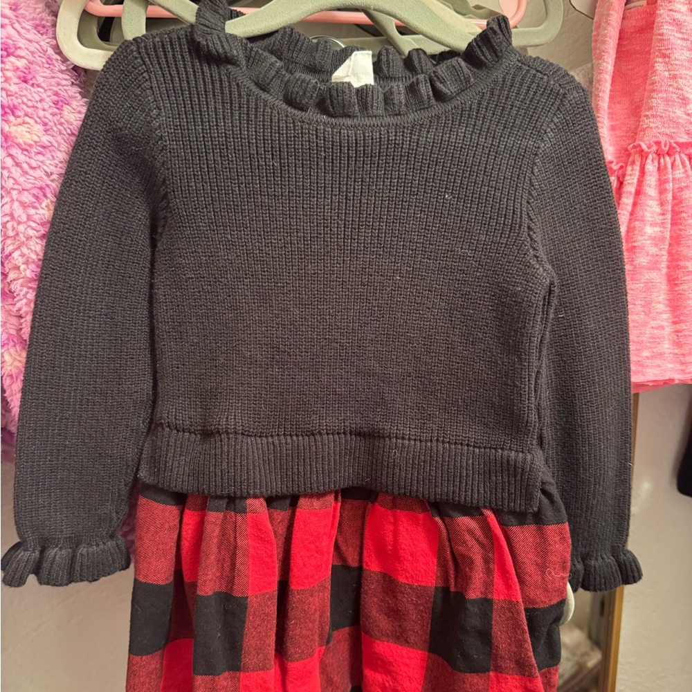 Gap toddler dress - Black Knit top with Red Plaid Skirt
